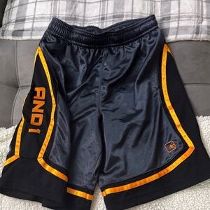 AND1 Men's Black Shorts with Orange Trim